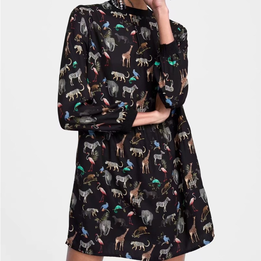 Zoo Animal Print Black Dress Zara
